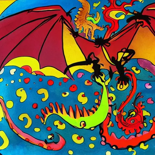 Prompt: a beautiful painting of dragons unknown, by joan miro and jane graverolot, dc comics, road saver drawer, detailed painting tall psychedelic seapunk impressionist angelic demonic port scotch album