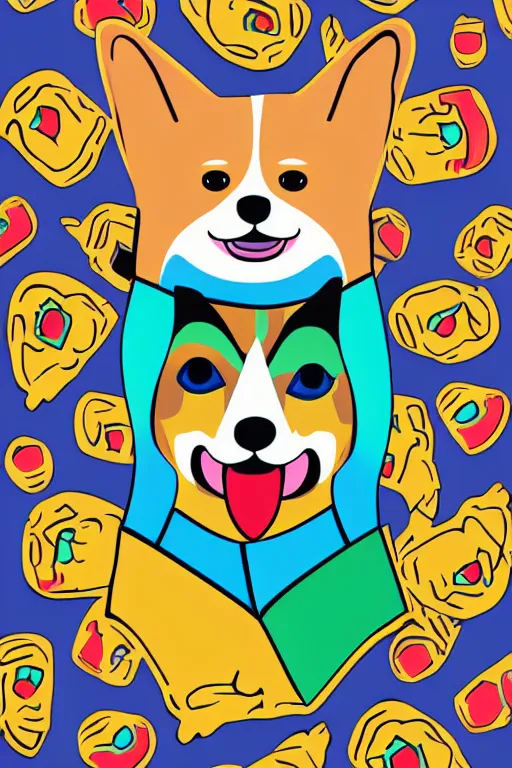 Image similar to Portrait of a corgi as a Mexican wrestler in a mask, sticker, colorful, illustration, highly detailed, simple, smooth and clean vector curves, no jagged lines, vector art, smooth