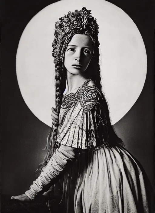 Prompt: portrait of young woman in renaissance dress and renaissance headdress, art by sebastiao salgado