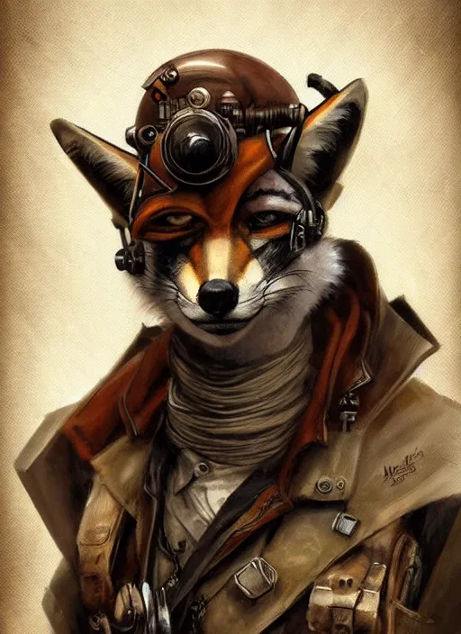 Prompt: dieselpunk fox, fantasy, art station, dramatic, concept art, portrait