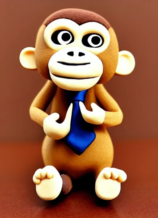 Prompt: monkey cartoon character with tie, clay figure, kawaii