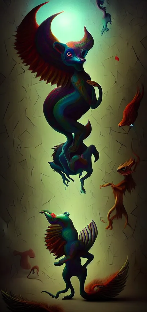 Prompt: strange mythical beasts of whimsy, surreal dark uncanny painting by ronny khalil