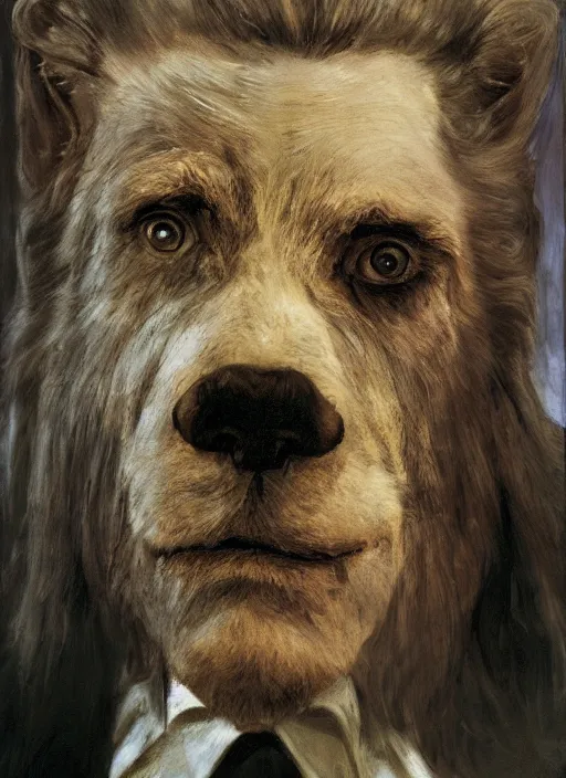 Image similar to closeup portrait biblical daemonic christopher walken! in a dog mask, by mikhail vrubel, by peter elson, muted colors, extreme detail, trending on artstation, 8 k