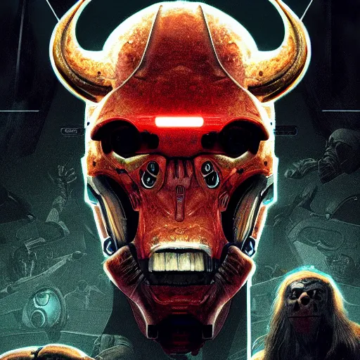 Image similar to sci - fi, undead cyborg head, doom eternal, baboon