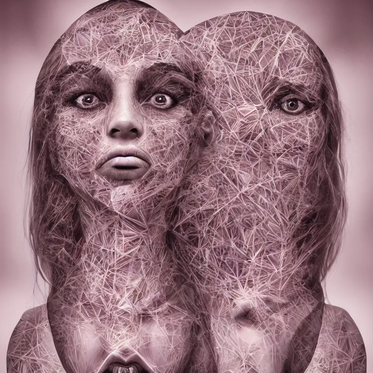 Image similar to An epic photo illustration of female symmetrical portrait by Michael Sydney Moore, Alex Grey, Irakli Nadar, hyper detailed, 50mm, award winning photography