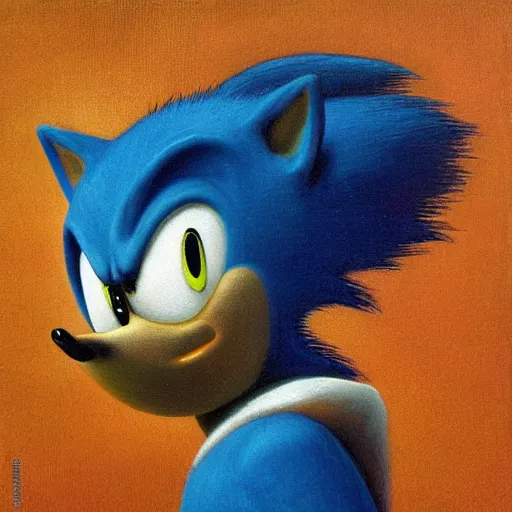 Prompt: sonic the hedgehog with a Pearl Earring painted by Beksinski