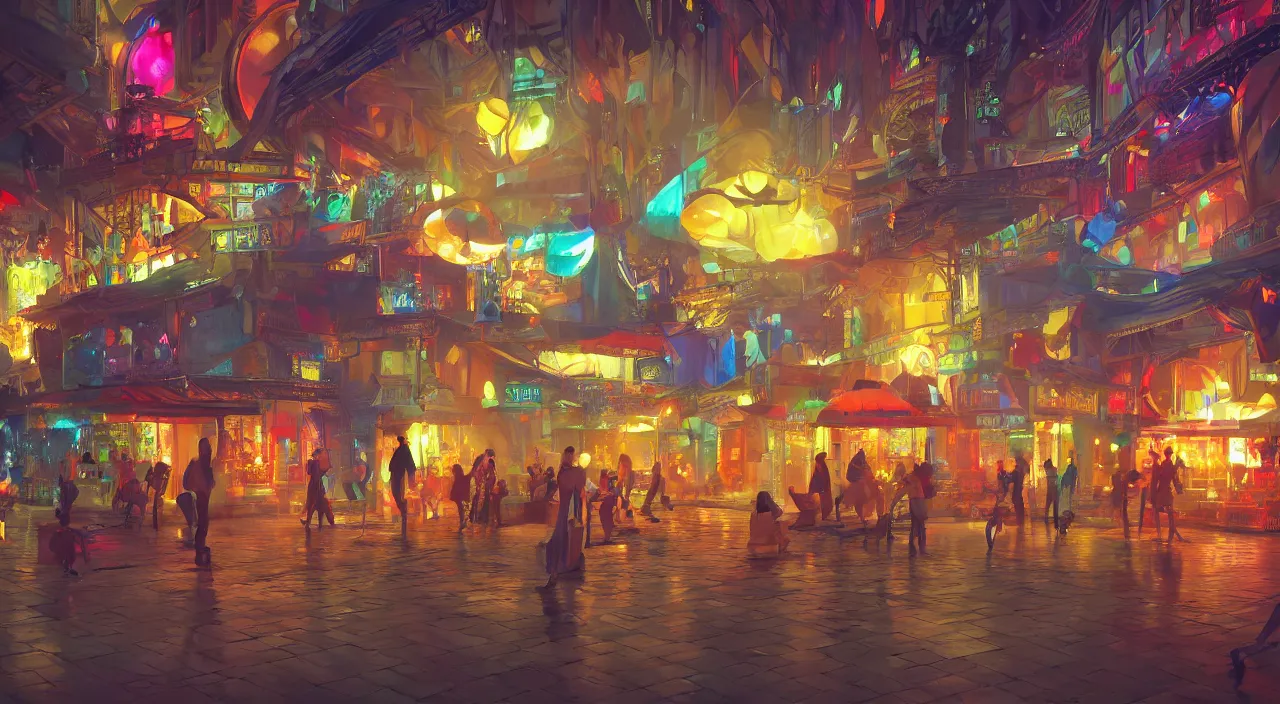 Image similar to bazaar zouk oriantal multicolorful sky shine place mosquet painting stylized digital video game icon global illumination ray tracing 8 k hd resolution, by ilya kuvshinov and cushart krentz and gilleard james