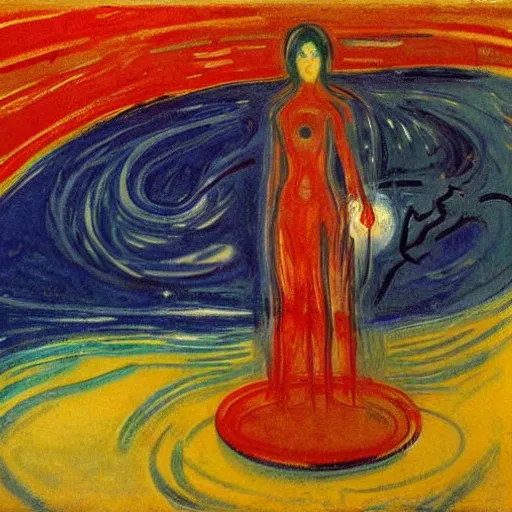 Prompt: Liminal space in outer space by Edvard Munch