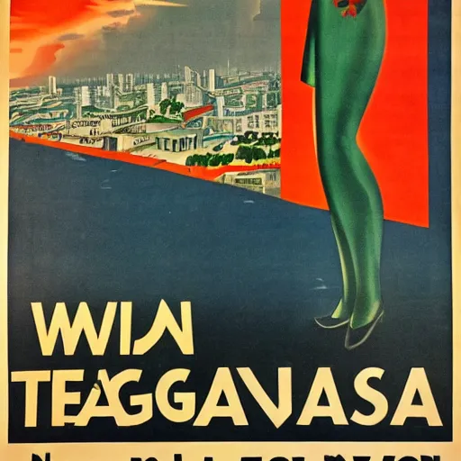 Prompt: ww 2 propaganda poster showing the tropical city of lagos nigeria with no text