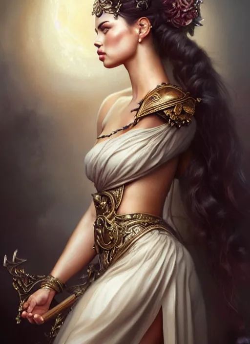 Image similar to a beautiful princess woman with baroque dress, adriana lima, painted by artgerm and tom bagshaw, fantasy art, dramatic lighting, highly detailed oil painting