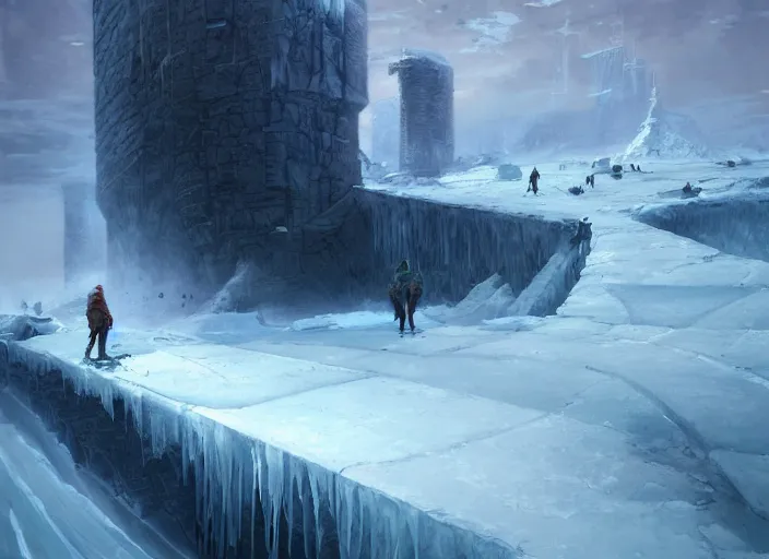 Prompt: painting of the Ice Barrier, imposing, calm, air shot, interesting perspective, painted by Marc Simonetti