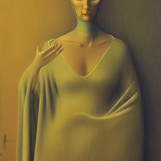 Image similar to wealthy woman by Zdzisław Beksiński, oil on canvas