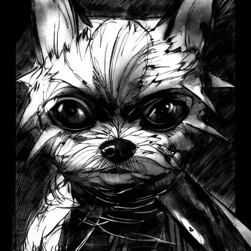 Image similar to A small dog looking sinister, by Tsutomu Nihei, highly detailed