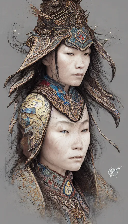 Image similar to hunter shafer, traditional mongolian clothing, fame of thrones, fibonacci, sweat drops, intricate fashion clothing, insane, intricate, highly detailed, surrealistic, digital painting, artstation, concept art, smooth, sharp focus, illustration, unreal engine 5, 8 k, art by artgerm and greg rutkowski and alphonse mucha