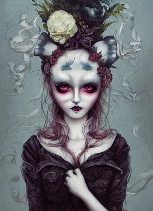 Prompt: pop surrealism, lowbrow art, realistic cute bride ghost girl painting, japanese street fashion, hyper realism, muted colours, rococo, natalie shau, loreta lux, tom bagshaw, mark ryden, trevor brown style,