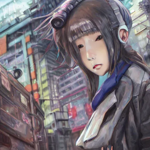 Image similar to dynamic composition, motion, ultra-detailed, incredibly detailed, a lot of details, amazing fine details and brush strokes, colorful and grayish palette, smooth, HD semirealistic anime CG concept art digital painting, watercolor oil painting of Clean and detailed post-cyberpunk sci-fi close-up schoolgirl in asian city in style of cytus and deemo, blue flame, relaxing, calm and mysterious vibes,, by a Chinese artist at ArtStation, by Huang Guangjian, Fenghua Zhong, Ruan Jia, Xin Jin and Wei Chang. Realistic artwork of a Chinese videogame, gradients, gentle an harmonic grayish colors. set in half-life 2, Matrix, GITS, Blade Runner, Neotokyo Source, Syndicate(2012), dynamic composition, beautiful with eerie vibes, very inspirational, very stylish, with gradients, surrealistic, dystopia, postapocalyptic vibes, depth of field, mist, rich cinematic atmosphere, perfect digital art, mystical journey in strange world