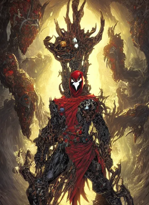 Image similar to first issue of spawn comic book cover art, au naturel, hyper detailed, digital art, trending in artstation, cinematic lighting, studio quality, smooth render, unreal engine 5 rendered, octane rendered, art style by klimt and nixeu and ian sprigger and wlop and krenz cushart