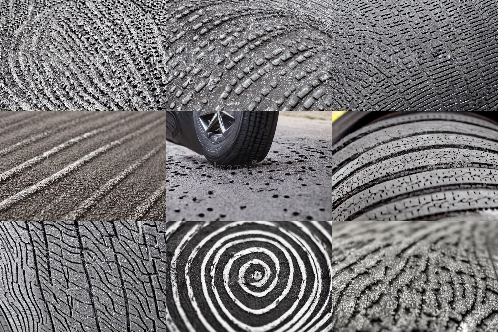 Prompt: closeup of fingertip with embossed tire tracks, stock photo