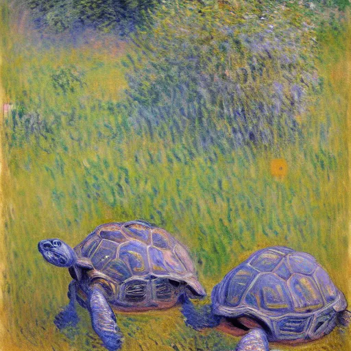 Prompt: tortoises using heavy artillery by claude monet