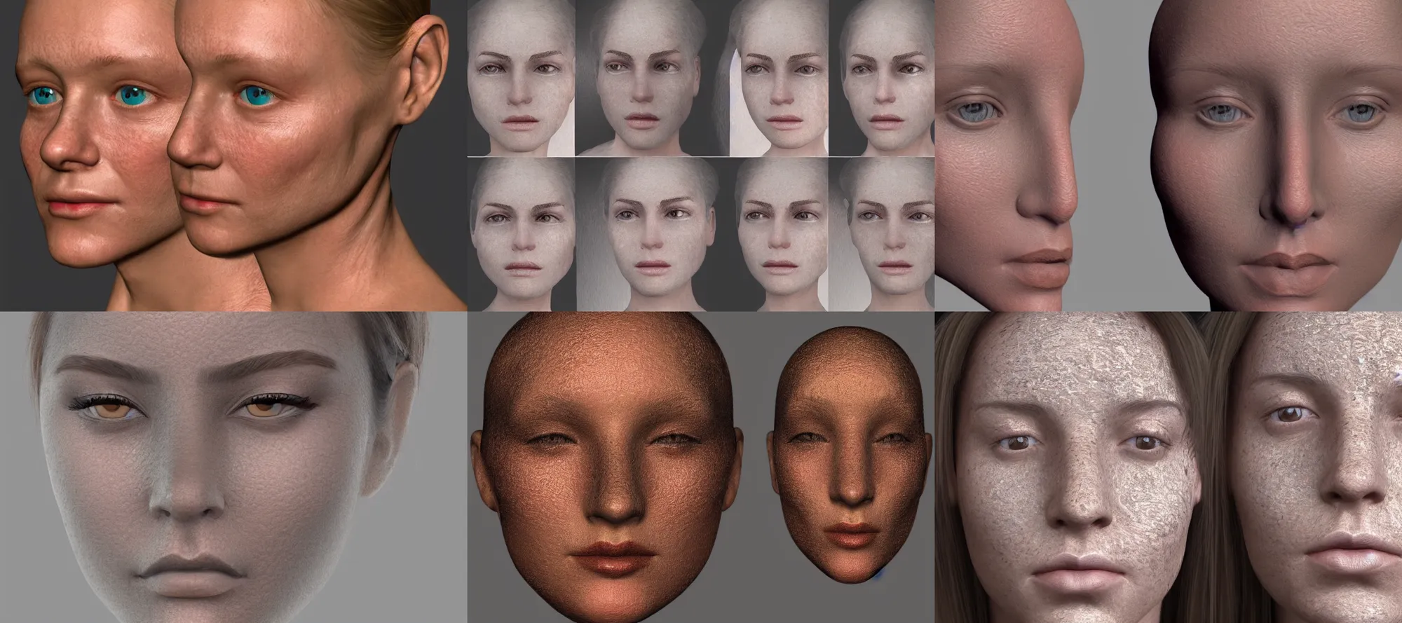 Prompt: a displacement map of a female face texture