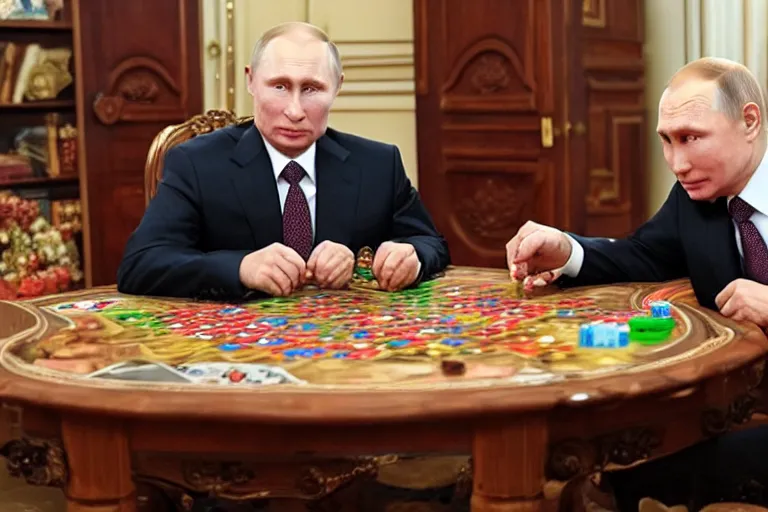 Prompt: Putin playing boardgames, full character, hyper realistic, highly detailed