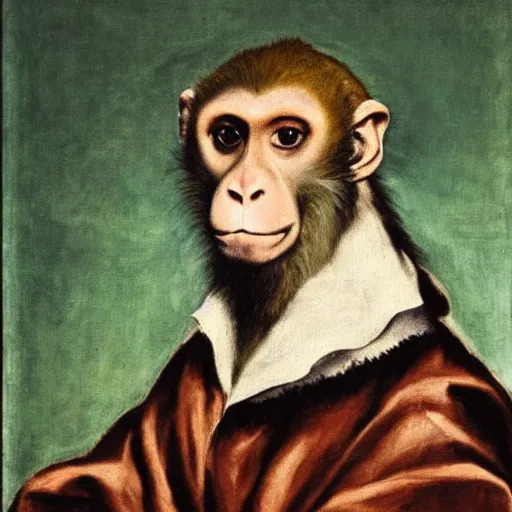 Image similar to a philosopher monkey contemplating matters, portrait, by el greco