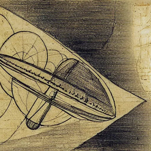 Prompt: Spacecraft design manuscript, by Leonardo da Vinci, sketch, yellow paper