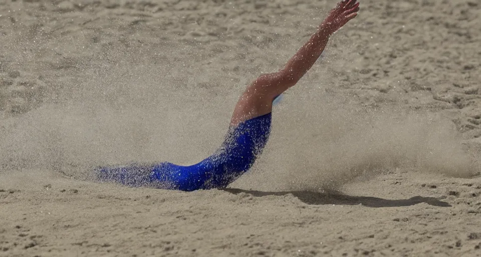 Image similar to olympic swimming in sand instead of water, motion blur