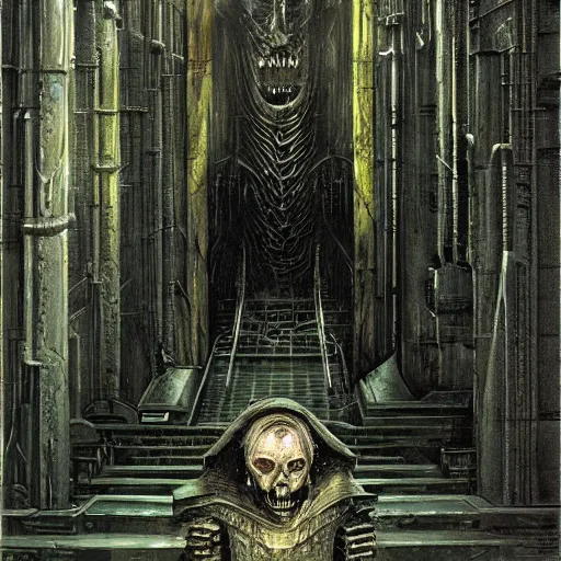 Image similar to a dark lord looking in the camera, h. r giger, marc simonetti