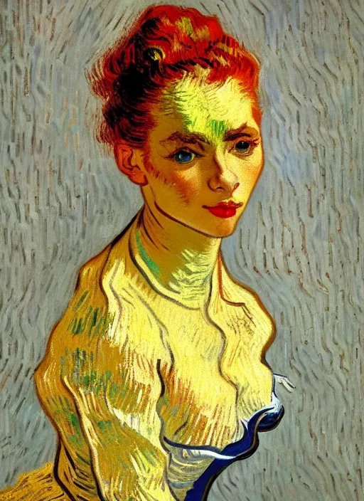 Prompt: !! portrait of a beautiful parisian dancer!!, detailed face, symmetrical painting, beautiful expressionist oil painting masterpiece, 8 k resolution, by van gogh, smooth, sharp focus, pastel color palette, trending on artstation