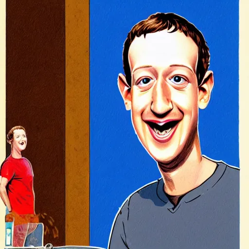 Image similar to a caricature portrait of Mark Zuckerberg drawn by Mort Drucker Mad Magazine