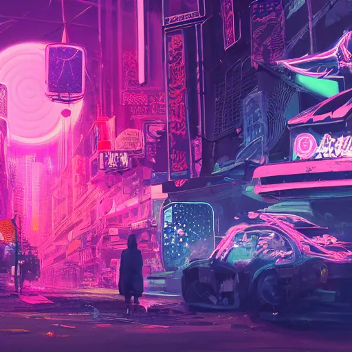 Prompt: a detailed matte painting of a neon cat under a black light with red led eyes, the cat is in a intricately detailed neo neon cyberpunk Japanese city, the angel of death with a halo, colorful background not limited to children, by Ismail Inceoglu , 4K concept art, featured on cgsociety, unreal engine