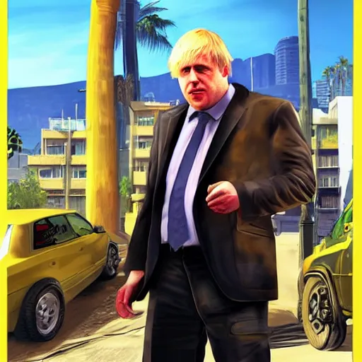 Prompt: Boris Johnson as a gta5 character, video game art, cover art, grand theft auto