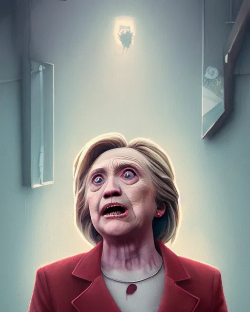 Prompt: highly detailed vfx portrait of a beaten up hillary clinton, stephen bliss, unreal engine, greg rutkowski, loish, rhads, beeple, makoto shinkai and lois van baarle, ilya kuvshinov, rossdraws, tom bagshaw, alphonse mucha, global illumination, detailed and intricate environment