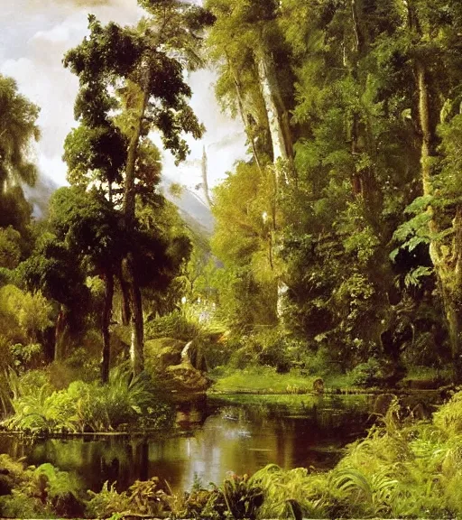 Prompt: artwork painting of a lush environment by eugene von guerard, ivan shishkin, john singer sargent