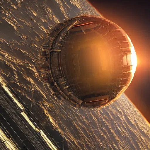 Image similar to dyson sphere in space, transparent panels, intricate abstract, unreal engine tech demo, golden hour, scifi