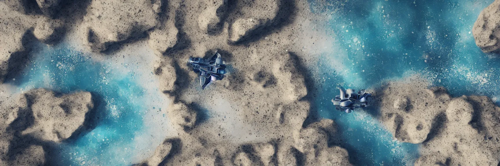 Prompt: A very detailed fractal photography of a futuristic sci-fi spaceship hovering on a beach on a distant planet, by Pascal Blanche, Federico Pelat, artstation, 4k, unreal engine 5