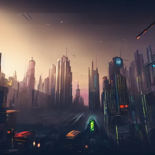 Image similar to sci - fi cyberpunk dystopian cityscape