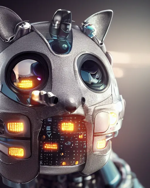 Image similar to a computer mouse inside the mouth of a metallic robotic cyborg cat, cyberpunk, digital art, 8 k, trending on artstation