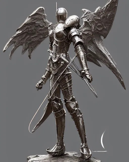 Prompt: magicpunk seraphim statue knight, chrome reflect, calming, uplifting mood, ultra realistic, funny, small buildings, highly detailed, epic lighting, illuminated, cinematic, art by eddie mendoza