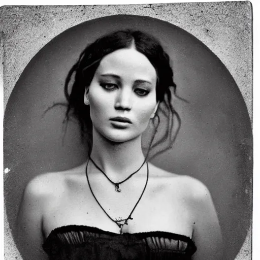 Prompt: victorian photograph of grace jennifer lawrence, angelina jolie, 1 8 9 0 s photography, 1 9 0 0, realistic face, symmetrical face, studio photograph, grainy, edwardian, old photo