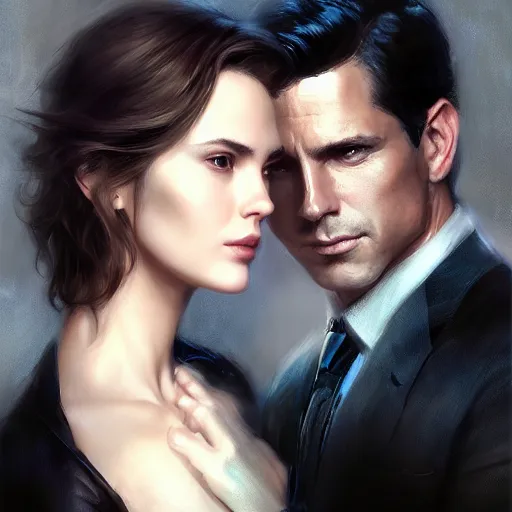 Image similar to daniel gerhartz and artgerm and wlop detailed portrait digital painting of a bruce wayne and selina kyle at a party in a mansion, mansion interior in the background, unreal engine, hyper realism, realistic shading, cinematic composition, blender render, octane render, hdr, detailed textures, photorealistic, 3 5 mm film