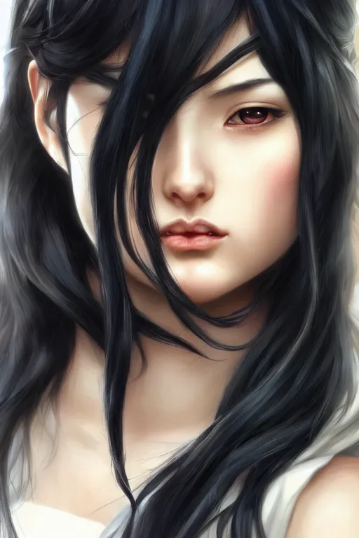 Image similar to nami, long black hair, digital art from artstation by artgerm and william - adolphe bouguereau