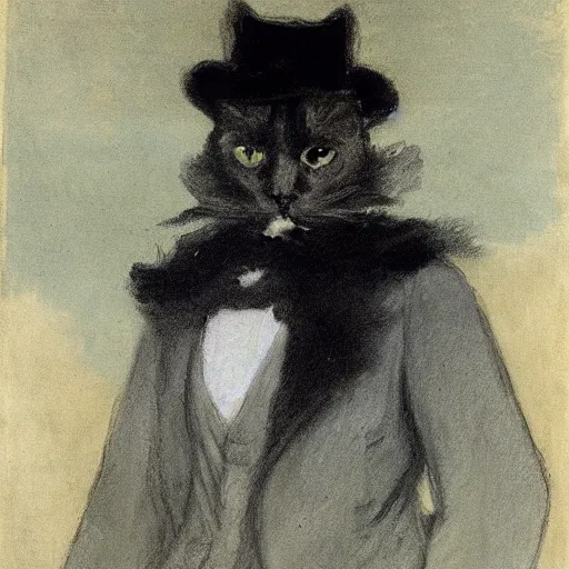 Image similar to black cat as a nineteenth century robber baron portrait by james mcneill whistler