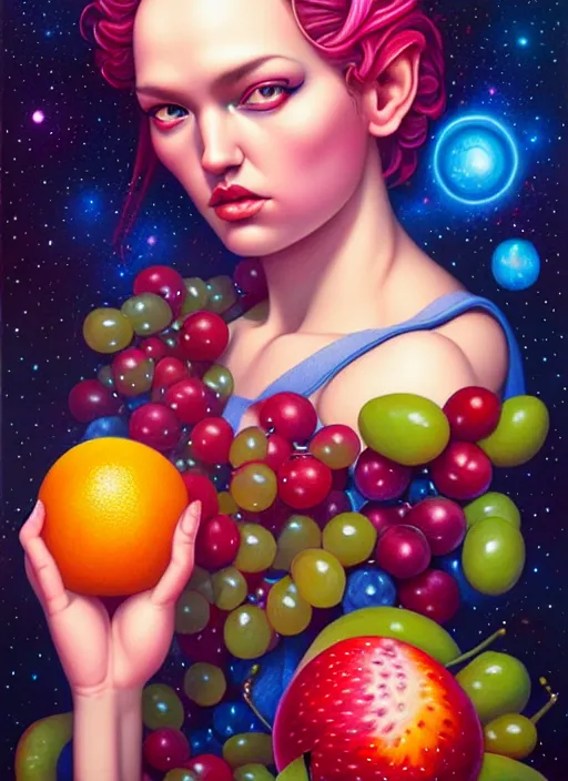 Image similar to cosmic random fruit portrait, pixar style, by tristan eaton stanley artgerm and tom bagshaw.