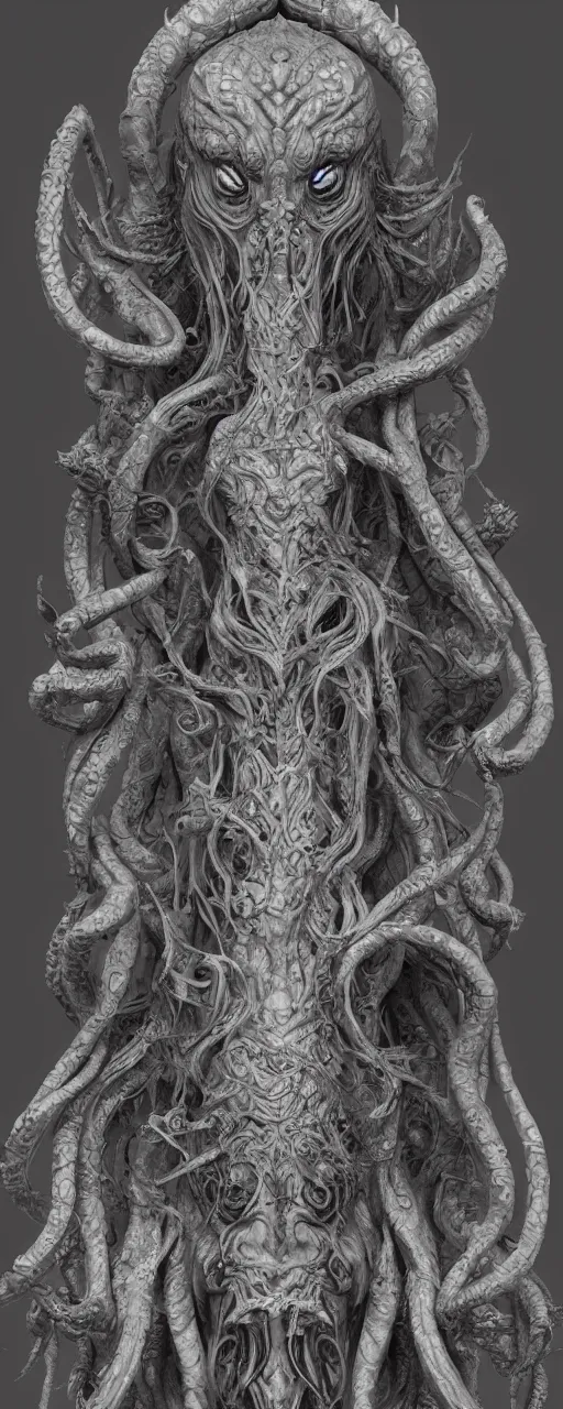 Image similar to a ancient cthulhu goddess, fantasy, intricate, highly detailed, artstation, zbrush, concept art, smooth, octane render sharp focus, full color