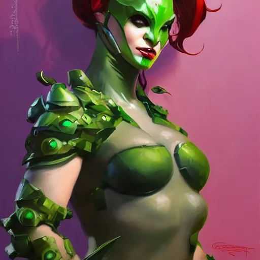 Image similar to greg manchess portrait painting of armored poison ivy as overwatch character, medium shot, asymmetrical, profile picture, organic painting, sunny day, matte painting, bold shapes, hard edges, street art, trending on artstation, by huang guangjian and gil elvgren and sachin teng