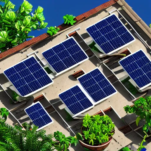 Image similar to solarpunk home, made from pearl material. Plants growing on the roof, solar panels, 4k, realistic, art station