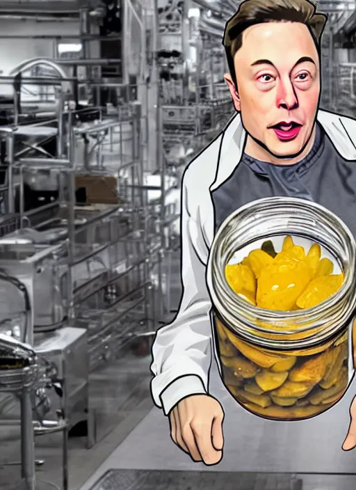 Image similar to homunculus version of elon musk pickled in a jar