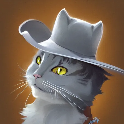 Image similar to a cowboy cat with a cowboy hat, Russian blue cat. By Makoto Shinkai, Stanley Artgerm Lau, WLOP, Rossdraws, James Jean, Andrei Riabovitchev, Marc Simonetti, krenz cushart, Sakimichan, trending on ArtStation, digital art.